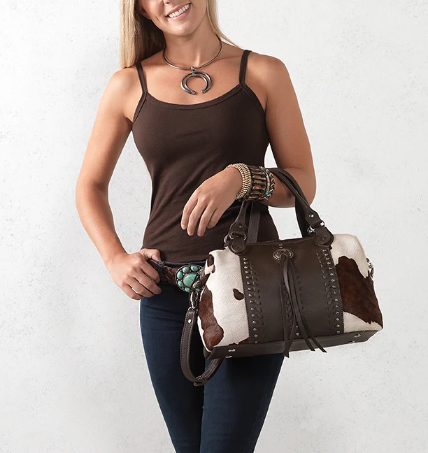 American West Cow Town Large Zip Top Convertible Satchel with Conceal Carry Pocket on Back - Image 8