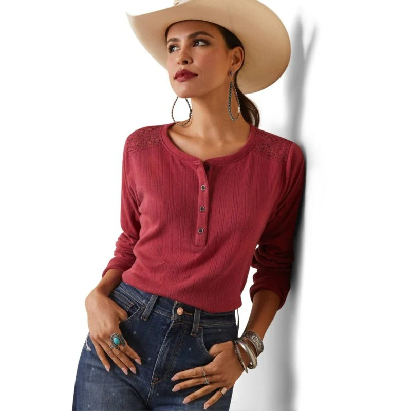 Ariat Ladies Pointelle Henley Top - Image 2