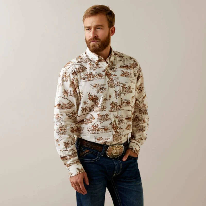 Ariat Mens Wrinkle Resist Paniolo Western Aloha St
