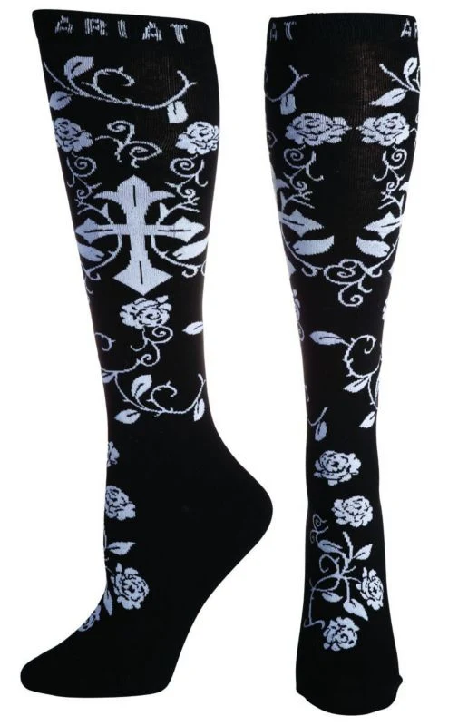 Ariat Womens Cross Knee Sock Black