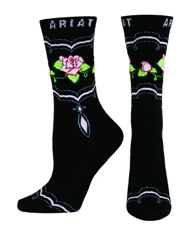 Ariat Womens West Rose Crew Sock Black
