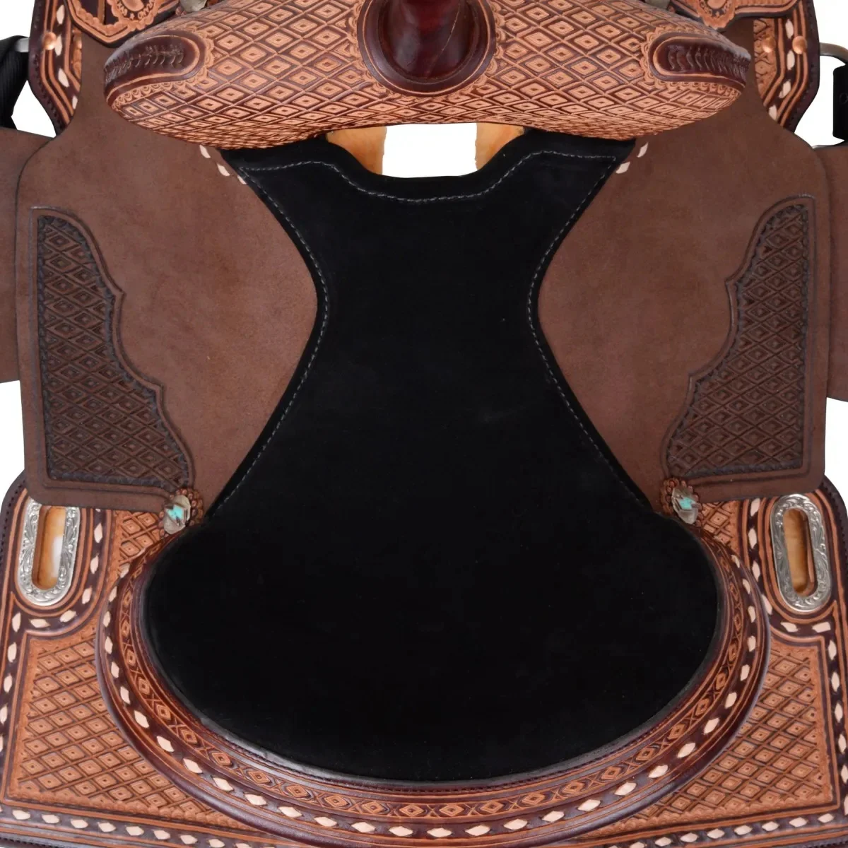 Circle Y Montana Barrel Saddle with 3/4 Sparkling Diamond Tooling - Image 2