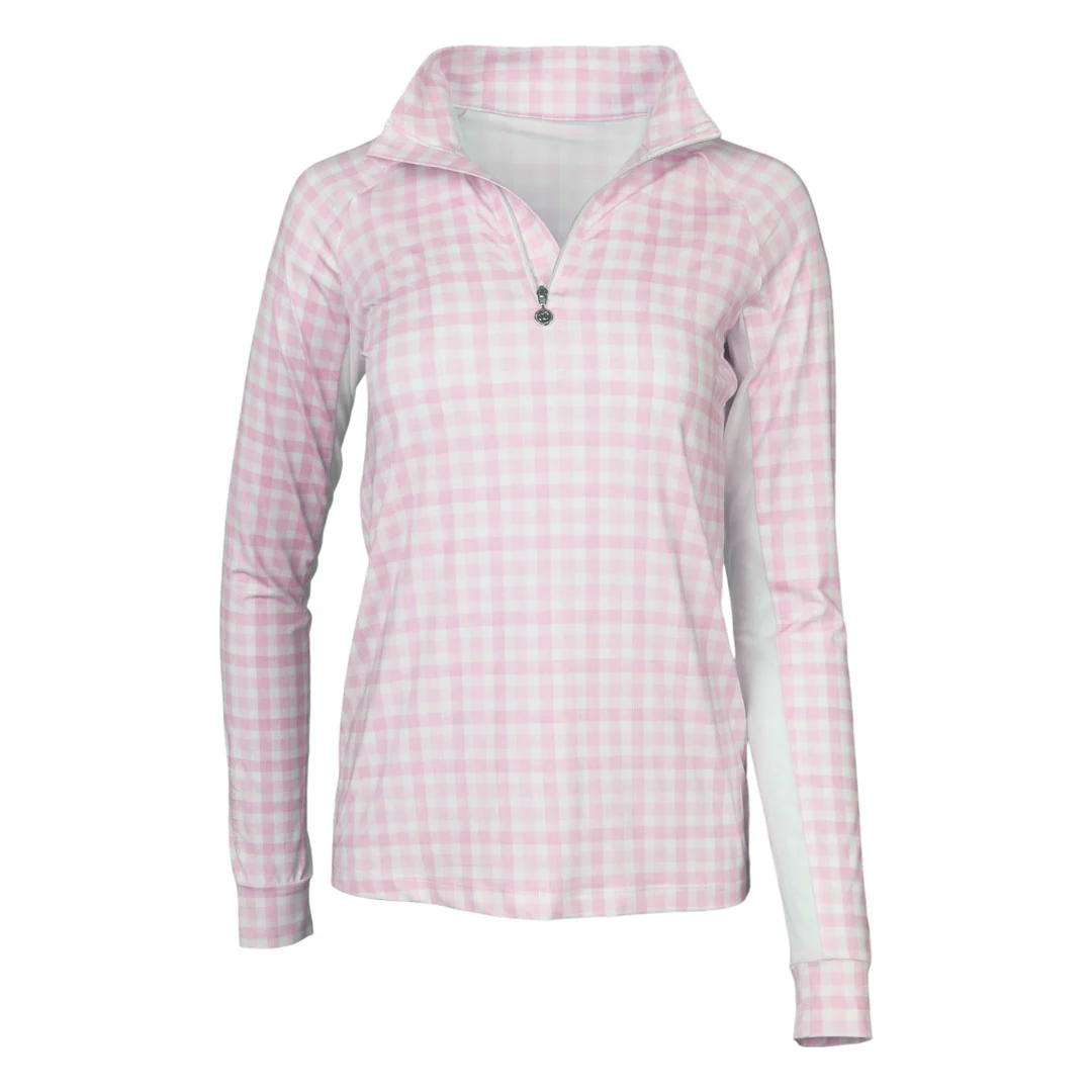 Dapplebay Ladies Gingham 1/4 Zip Long Sleeve Riding Top - Image 2