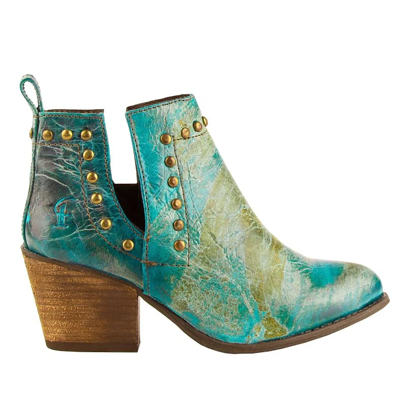 Ferrini Ladies Rnd Toe Turquoise Leather Booties - Image 2