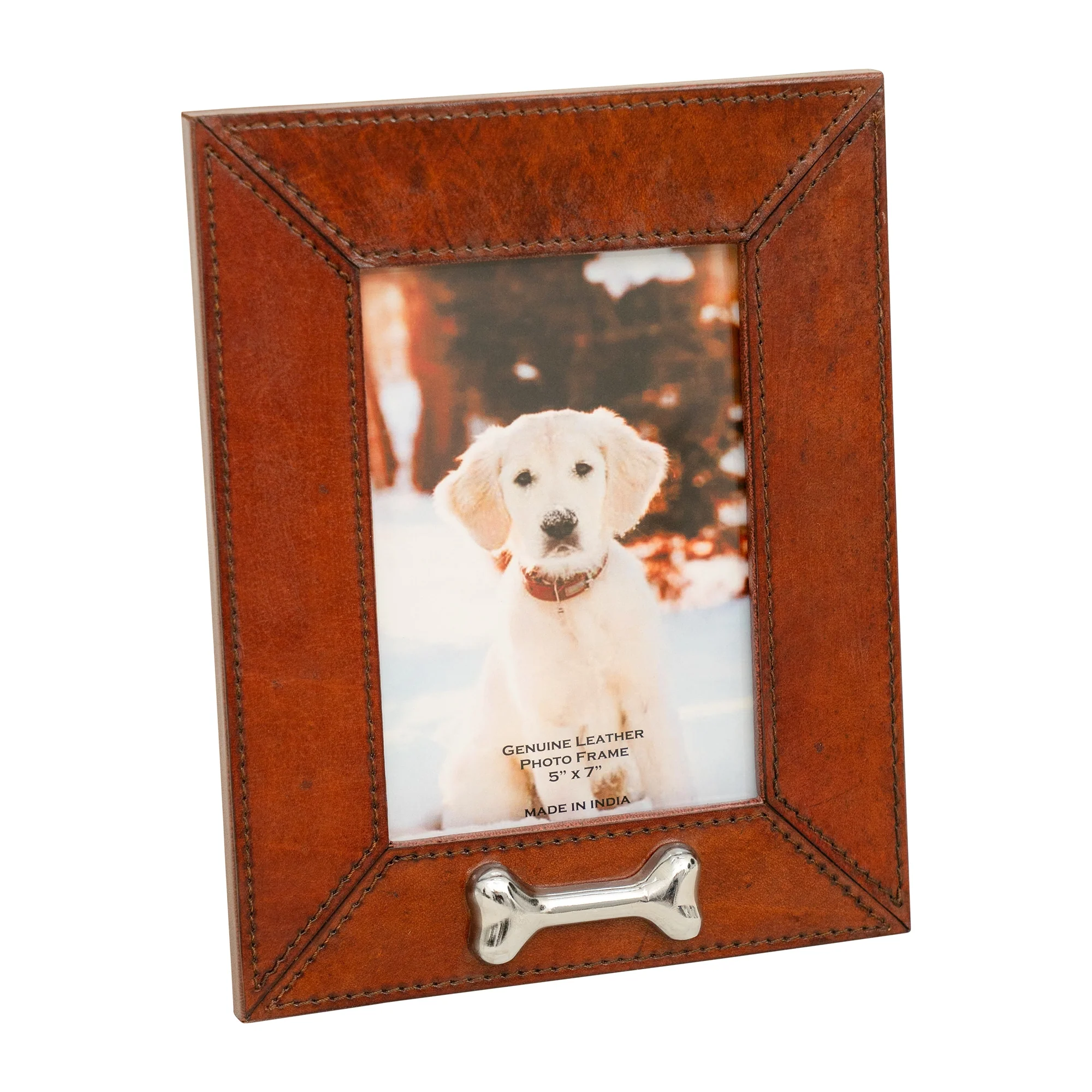Huntley Equestrian Pet Leather Picture Frame with Silver Bone - Image 3