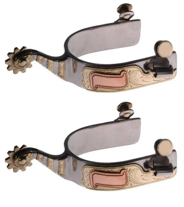 Jacks Roping Spurs with Engraved Gold and Copper T