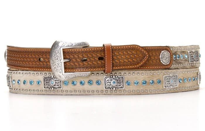 Nocona Stones And Bars Mens Belt 28 Natural Blue