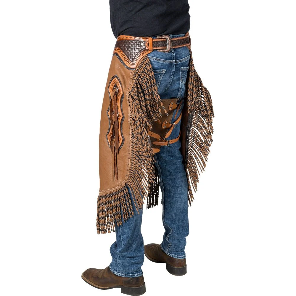 Silver Royal Caramel Leather Chinks with Twisted Fringe - Image 4