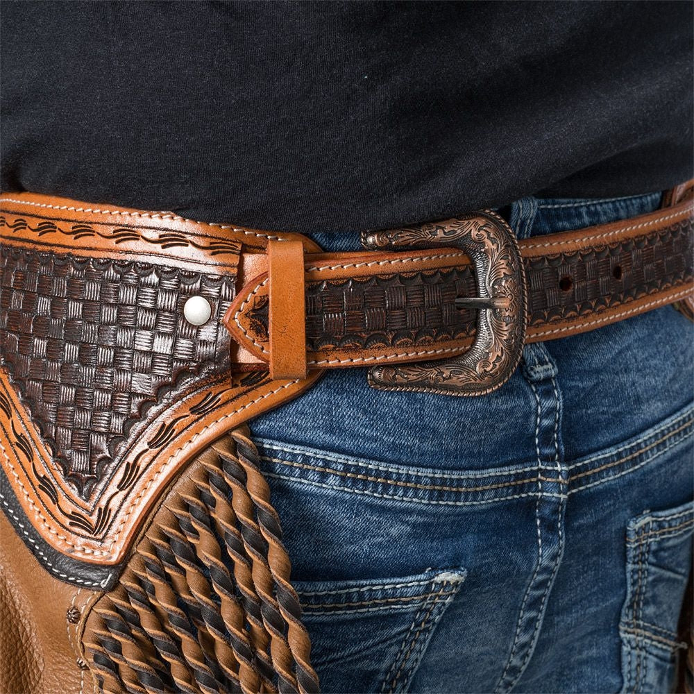 Silver Royal Caramel Leather Chinks with Twisted Fringe - Image 5
