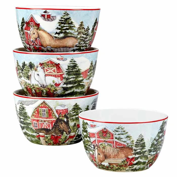 Snowy Farm Dessert Bowls - Set of 4