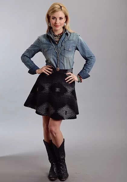 Stetson Ladies Aztec Blend Skater Skirt 10 Blk - Image 2