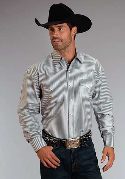 Mens Candy Stripe Long Sleeve Snap Shirt 2XL Gry