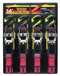 Tie Down Strap With Ratchet - Med 4pk 14ftx500lb
